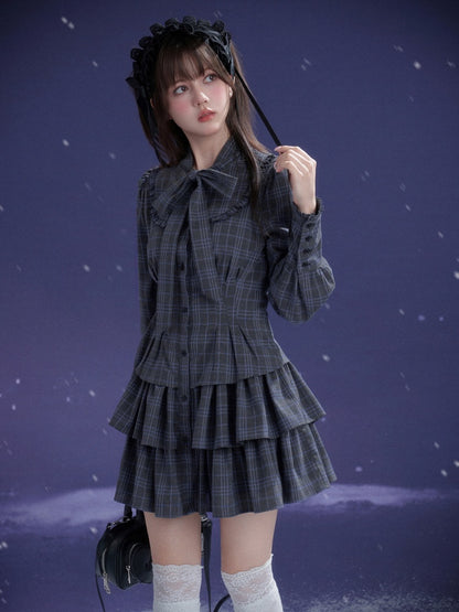 Twilight Doll Plaid Big Bow Cake Dress【s0000014800】