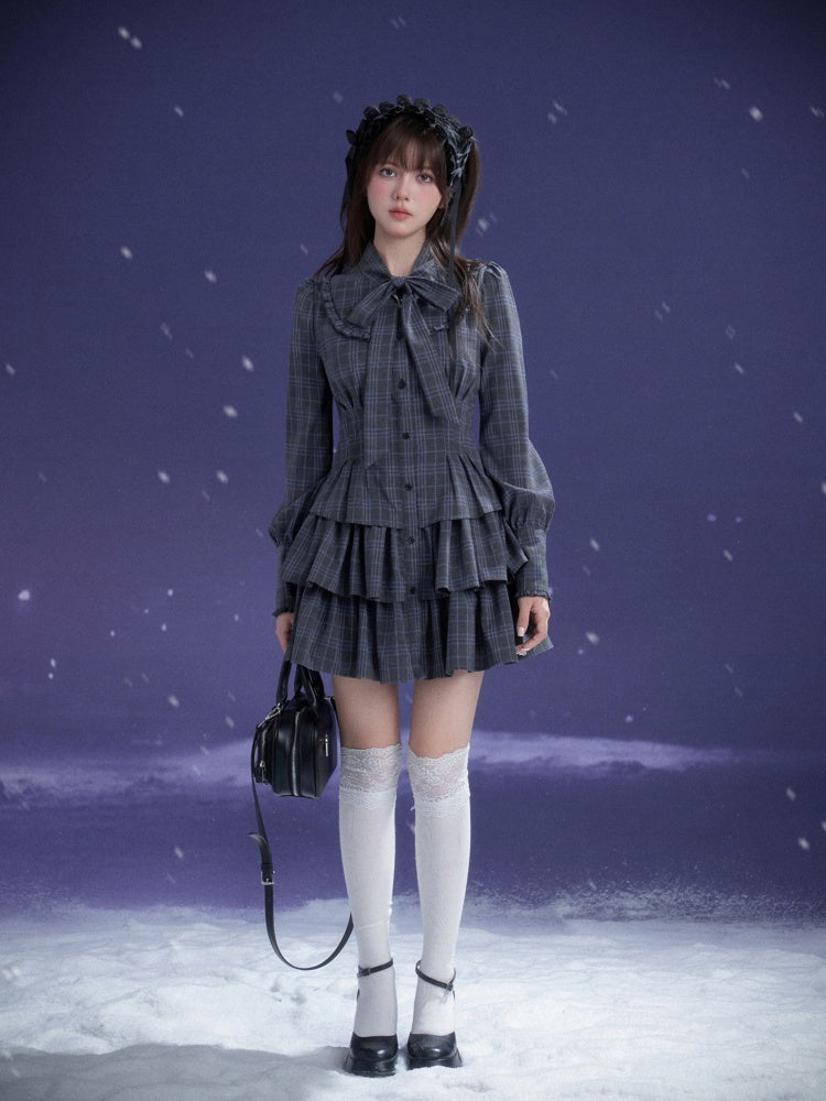 Twilight Doll Plaid Big Bow Cake Dress【s0000014800】