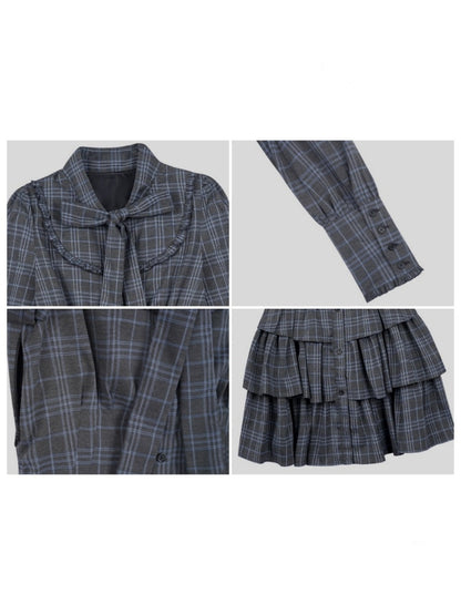 Twilight Doll Plaid Big Bow Cake Dress【s0000014800】