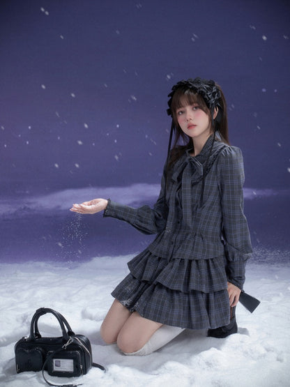 Twilight Doll Plaid Big Bow Cake Dress【s0000014800】