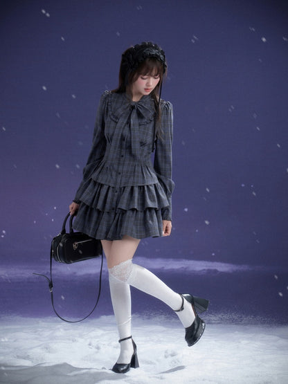 Twilight Doll Plaid Big Bow Cake Dress【s0000014800】