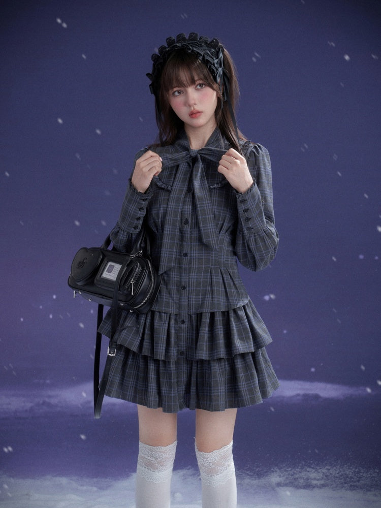 Twilight Doll Plaid Big Bow Cake Dress【s0000014800】