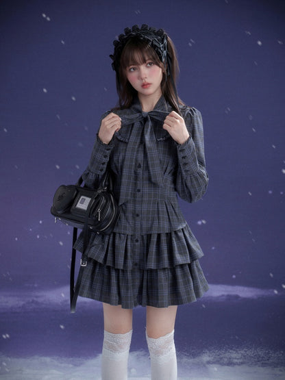 Twilight Doll Plaid Big Bow Cake Dress【s0000014800】