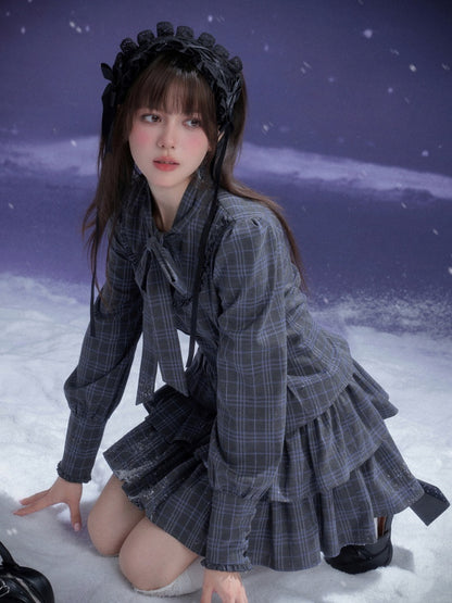 Twilight Doll Plaid Big Bow Cake Dress【s0000014800】