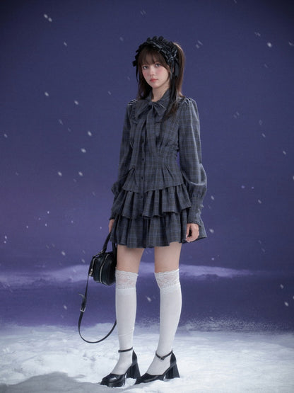 Twilight Doll Plaid Big Bow Cake Dress【s0000014800】