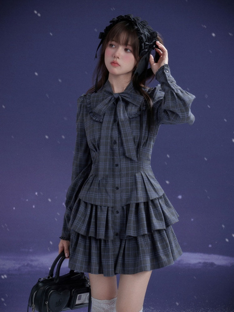 Twilight Doll Plaid Big Bow Cake Dress【s0000014800】
