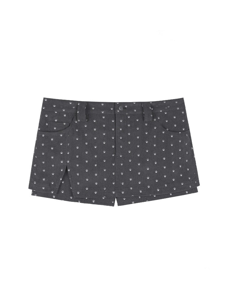 Puppy Foot Prints Double-Layer Corduroy Culotte Pants Fake Two-Piece Skirt【s0000014803】