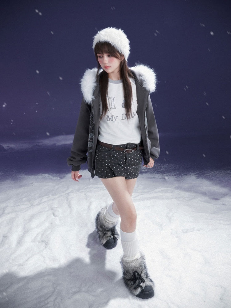 Puppy Foot Prints Double-Layer Corduroy Culotte Pants Fake Two-Piece Skirt【s0000014803】