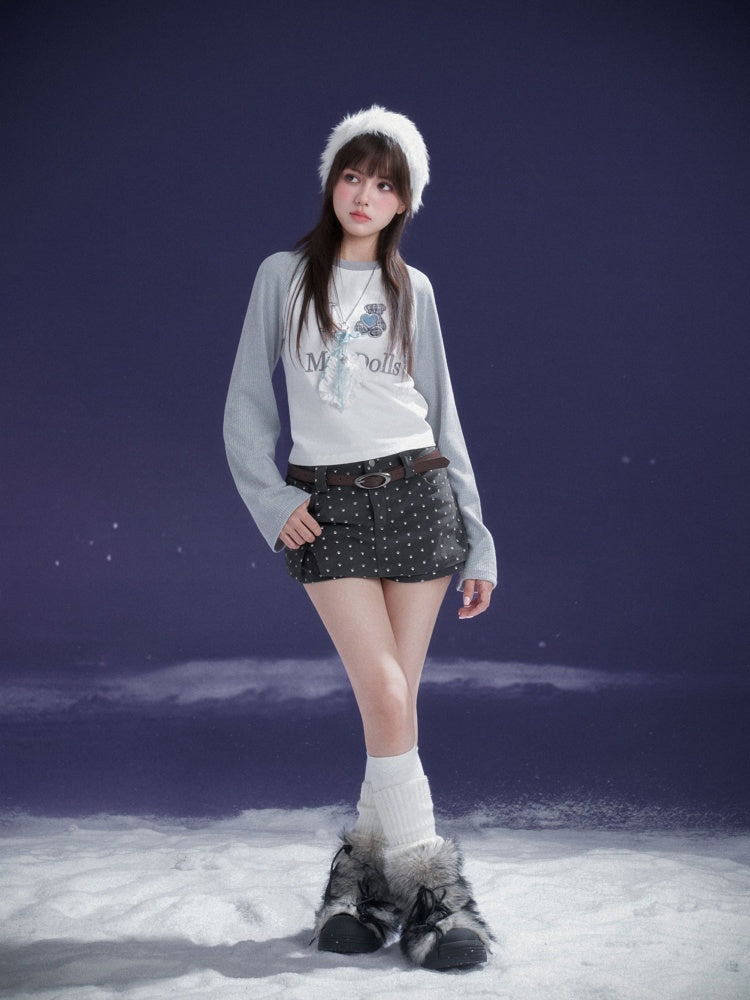 Puppy Foot Prints Double-Layer Corduroy Culotte Pants Fake Two-Piece Skirt【s0000014803】