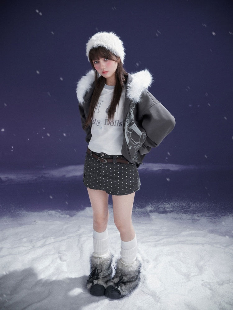 Puppy Foot Prints Double-Layer Corduroy Culotte Pants Fake Two-Piece Skirt【s0000014803】