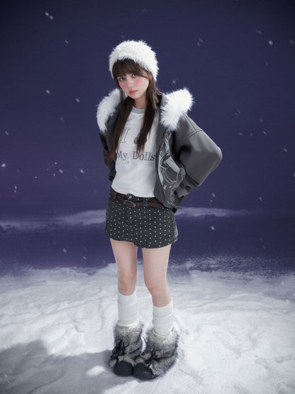 Puppy Foot Prints Double-Layer Corduroy Culotte Pants Fake Two-Piece Skirt【s0000014803】