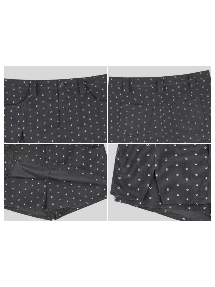 Puppy Foot Prints Double-Layer Corduroy Culotte Pants Fake Two-Piece Skirt【s0000014803】