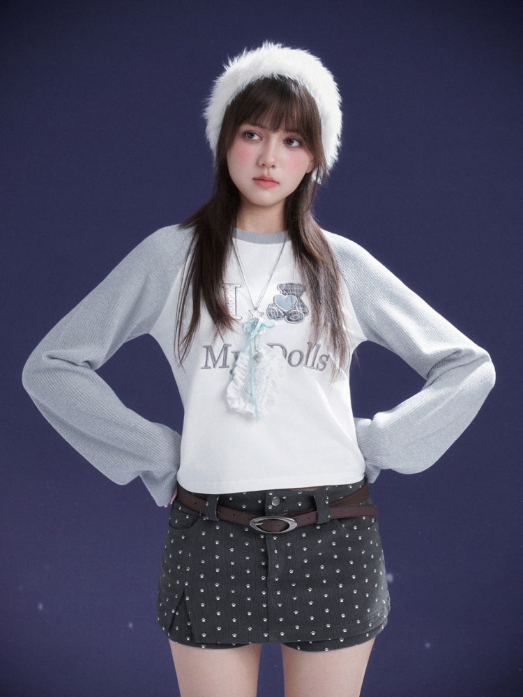 Puppy Foot Prints Double-Layer Corduroy Culotte Pants Fake Two-Piece Skirt【s0000014803】