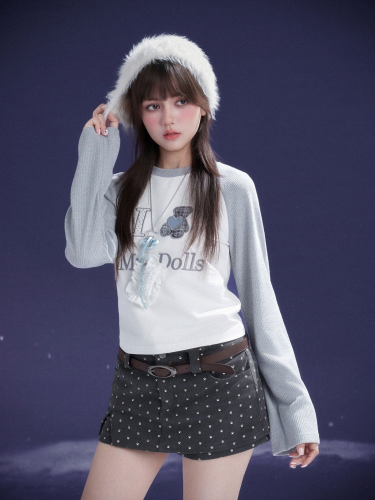 Puppy Foot Prints Double-Layer Corduroy Culotte Pants Fake Two-Piece Skirt【s0000014803】