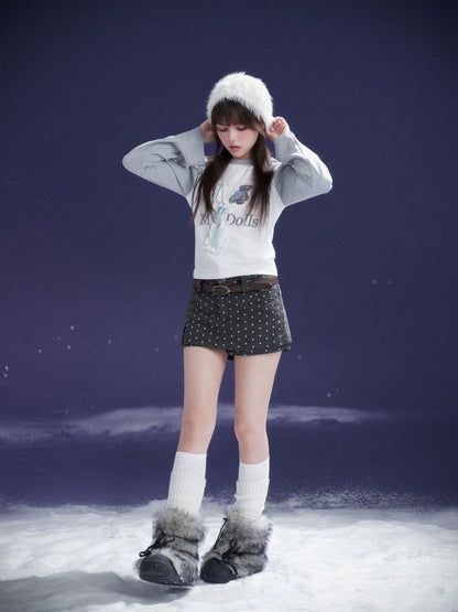 Puppy Foot Prints Double-Layer Corduroy Culotte Pants Fake Two-Piece Skirt【s0000014803】