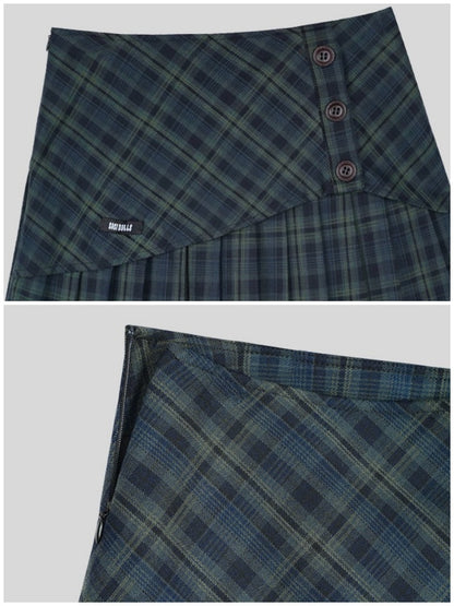 Night Romantic Checkered Retro Collegiate Style Pleated Skirt【s0000014804】