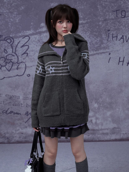 Sweet Cool Lapel Sheet Music Print Sweater Jacket Warm Knitwear【s0000014805】