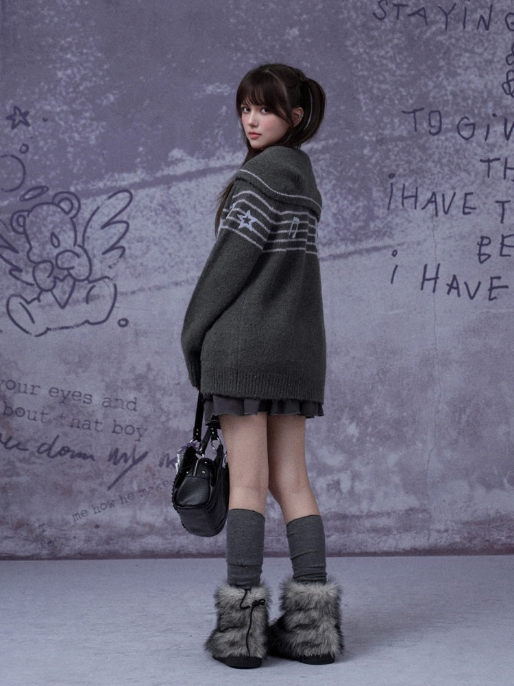 Sweet Cool Lapel Sheet Music Print Sweater Jacket Warm Knitwear【s0000014805】