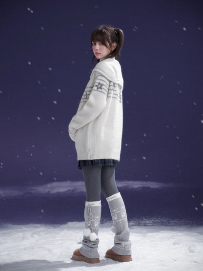 Sweet Cool Lapel Sheet Music Print Sweater Jacket Warm Knitwear【s0000014805】