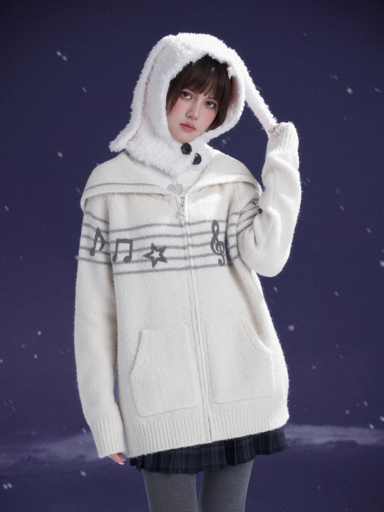 Sweet Cool Lapel Sheet Music Print Sweater Jacket Warm Knitwear【s0000014805】