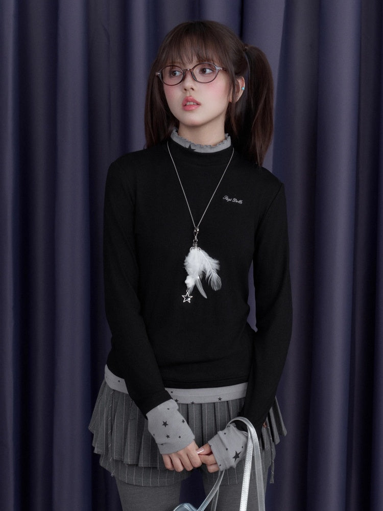 Sweet Cool Slim High-Neck Fake Two-Piece Base Loose T-Shirt【s0000014809】