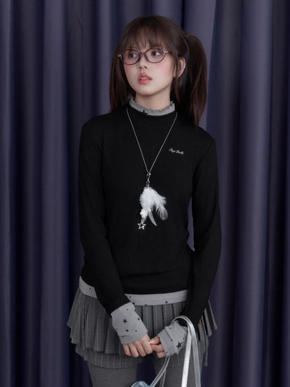 Sweet Cool Slim High-Neck Fake Two-Piece Base Loose T-Shirt【s0000014809】