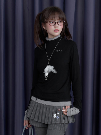 Sweet Cool Slim High-Neck Fake Two-Piece Base Loose T-Shirt【s0000014809】