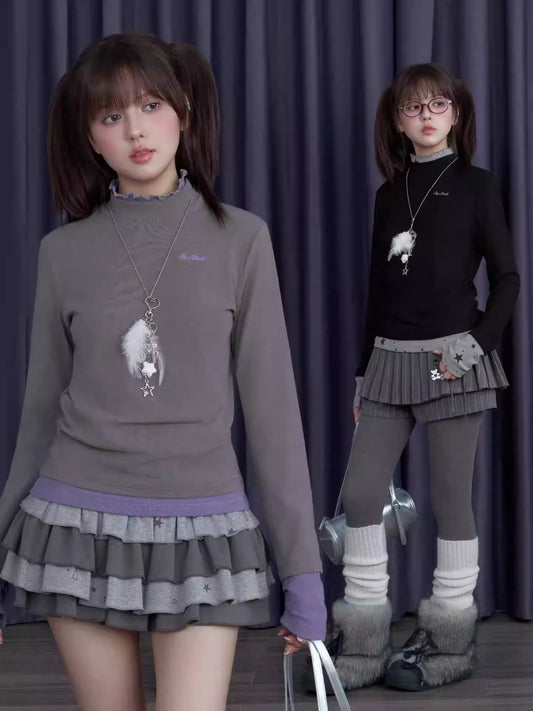 Sweet Cool Slim High-Neck Fake Two-Piece Base Loose T-Shirt【s0000014809】