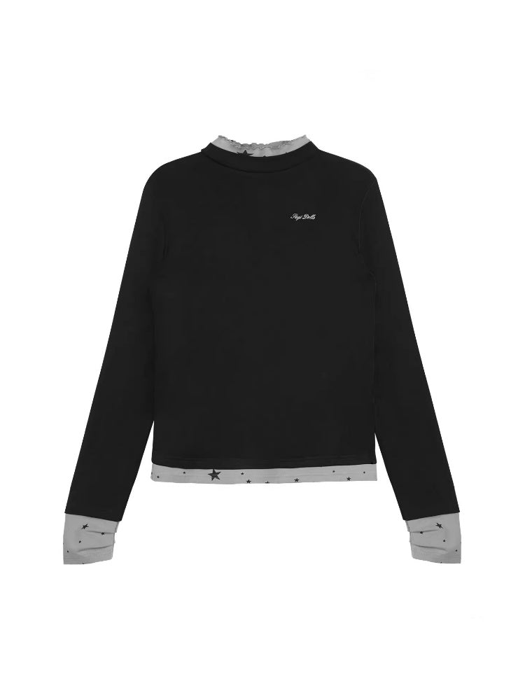 Sweet Cool Slim High-Neck Fake Two-Piece Base Loose T-Shirt【s0000014809】