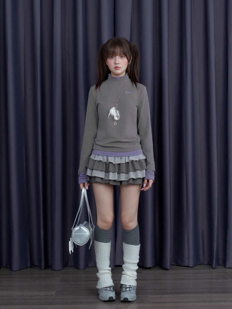 Sweet Cool Slim High-Neck Fake Two-Piece Base Loose T-Shirt【s0000014809】