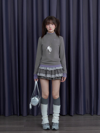 Sweet Cool Slim High-Neck Fake Two-Piece Base Loose T-Shirt【s0000014809】