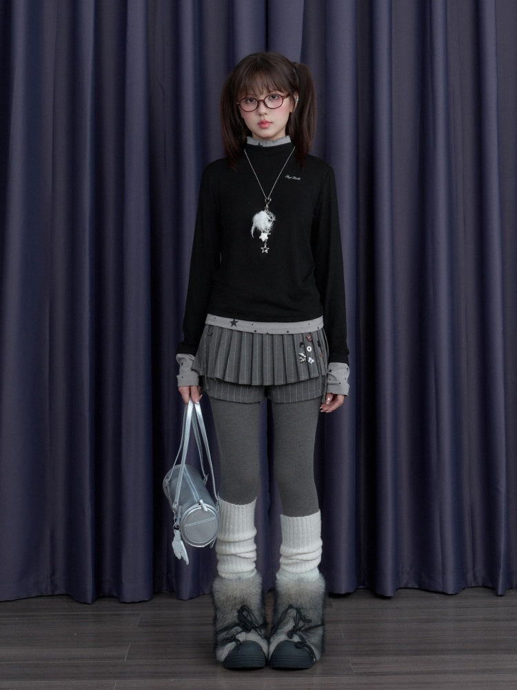 Sweet Cool Slim High-Neck Fake Two-Piece Base Loose T-Shirt【s0000014809】
