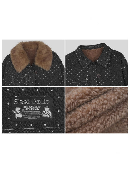 Detachable Fur Collar Polka Dot Fleece Thickened Warm Jacket【s0000014810】