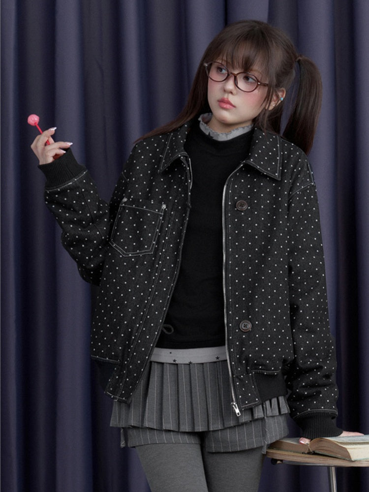 Detachable Fur Collar Polka Dot Fleece Thickened Warm Jacket【s0000014810】