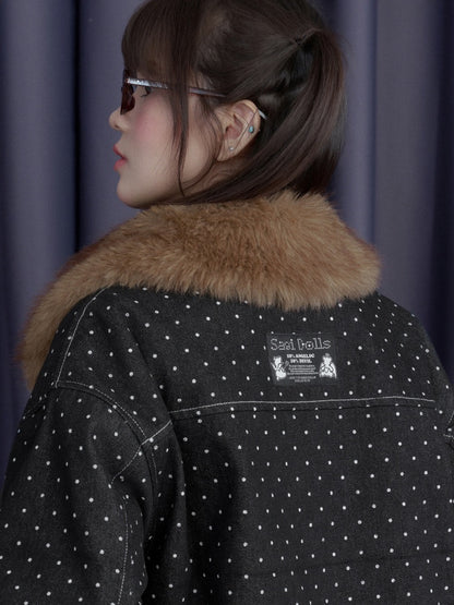 Detachable Fur Collar Polka Dot Fleece Thickened Warm Jacket【s0000014810】