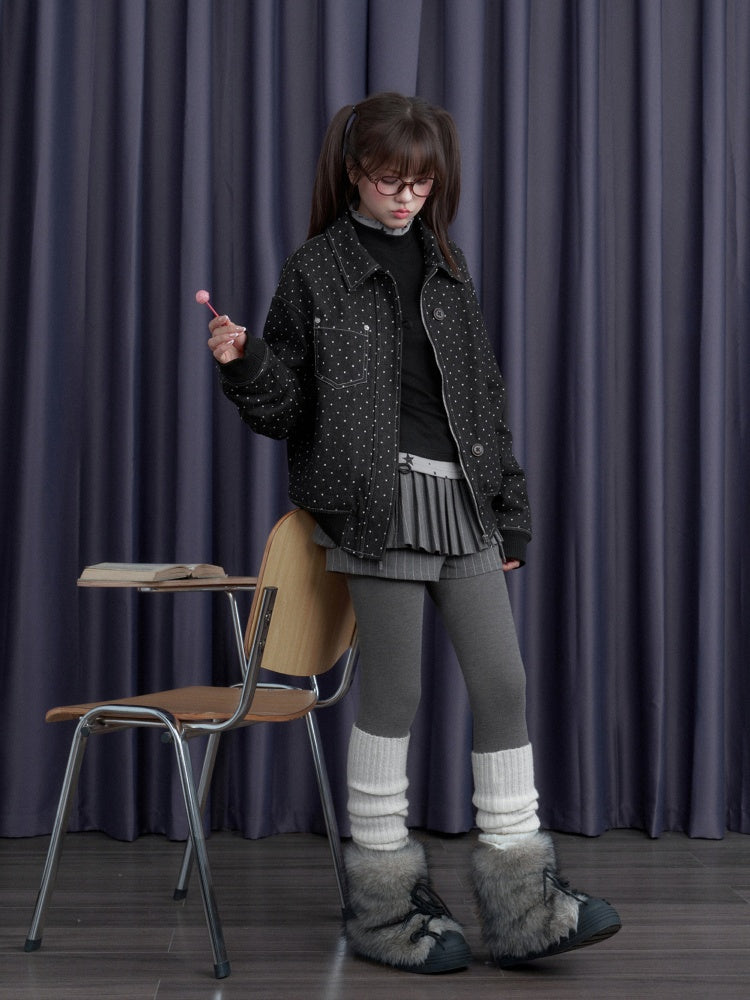 Detachable Fur Collar Polka Dot Fleece Thickened Warm Jacket【s0000014810】