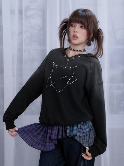 Sweet Cool Heart Logo Rhinestone Hooded Loose Slim Sweatshirt【s0000014811】