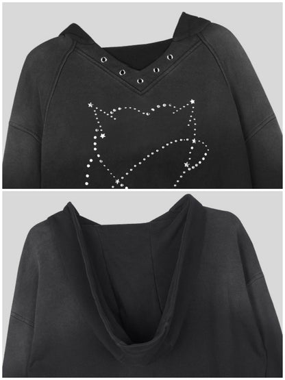 Sweet Cool Heart Logo Rhinestone Hooded Loose Slim Sweatshirt【s0000014811】