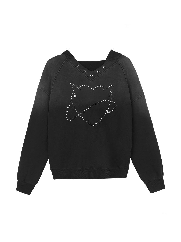 Sweet Cool Heart Logo Rhinestone Hooded Loose Slim Sweatshirt【s0000014811】