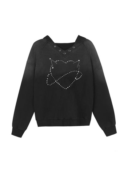 Sweet Cool Heart Logo Rhinestone Hooded Loose Slim Sweatshirt【s0000014811】