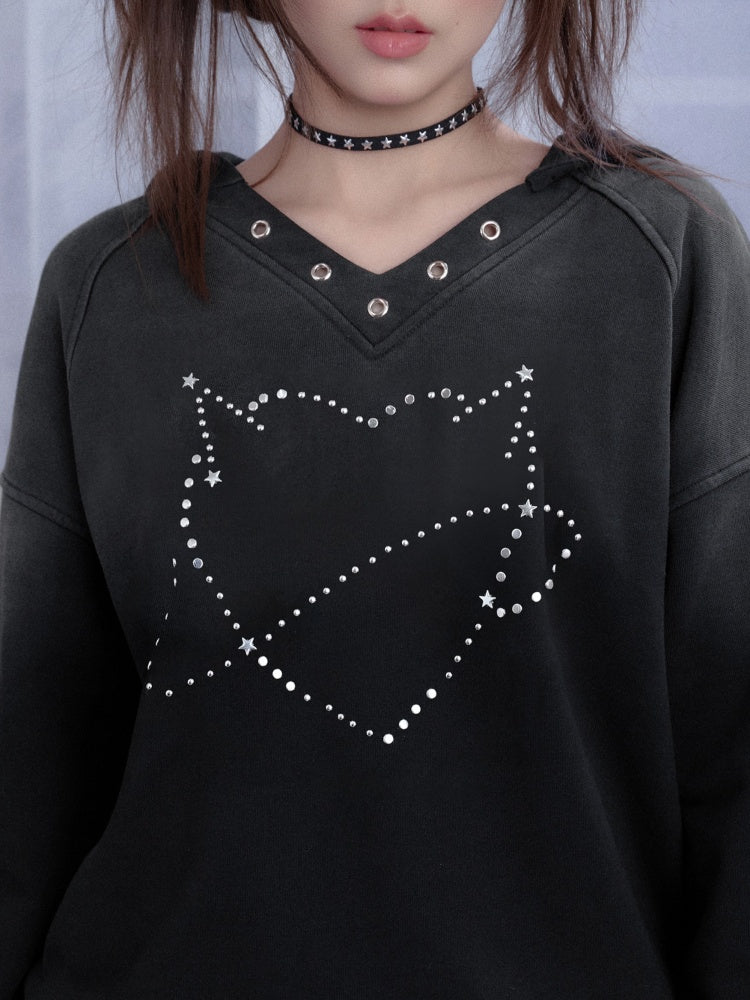 Sweet Cool Heart Logo Rhinestone Hooded Loose Slim Sweatshirt【s0000014811】