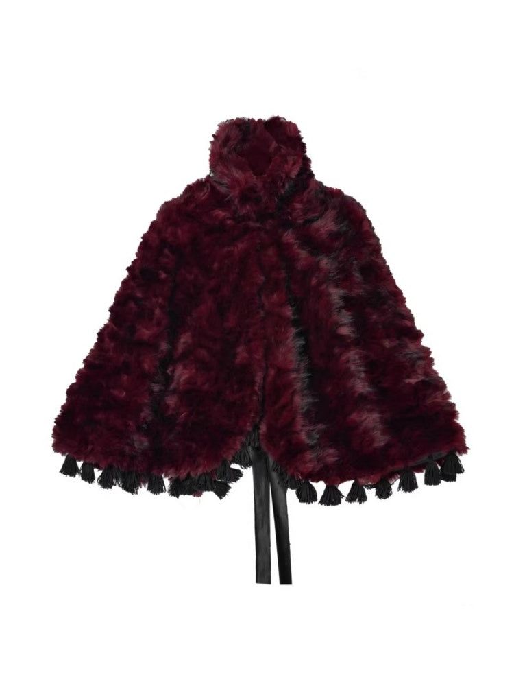 Castle Thriller Crimson Gothic Environmental Protection Fur Cloak Shawl【s0000014813】