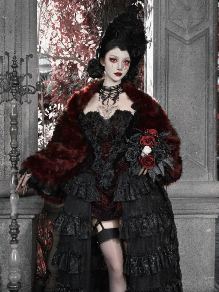 Castle Thriller Crimson Gothic Environmental Protection Fur Cloak Shawl【s0000014813】