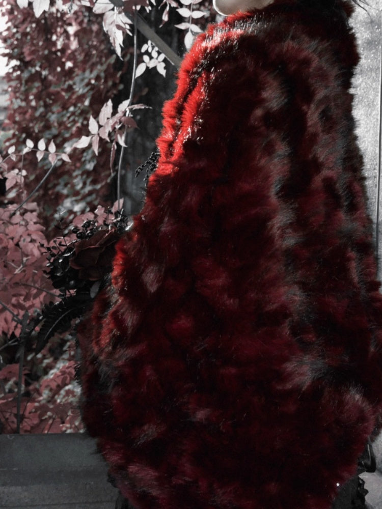 Castle Thriller Crimson Gothic Environmental Protection Fur Cloak Shawl【s0000014813】