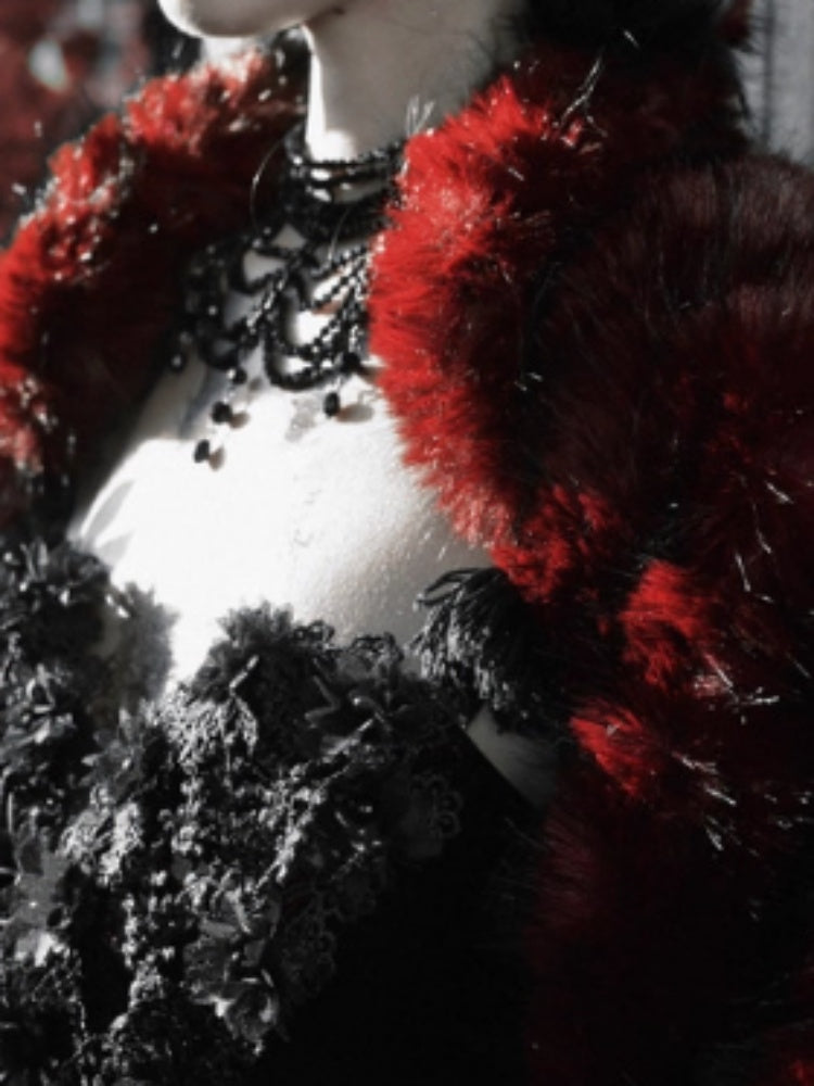 Castle Thriller Crimson Gothic Environmental Protection Fur Cloak Shawl【s0000014813】