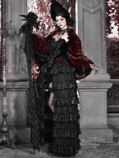 Castle Thriller Crimson Gothic Environmental Protection Fur Cloak Shawl【s0000014813】