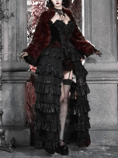 Castle Thriller Crimson Gothic Environmental Protection Fur Cloak Shawl【s0000014813】