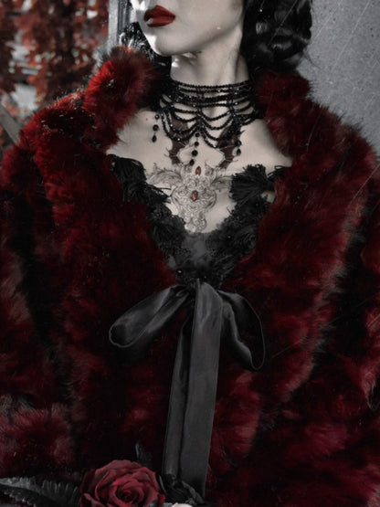 Castle Thriller Crimson Gothic Environmental Protection Fur Cloak Shawl【s0000014813】