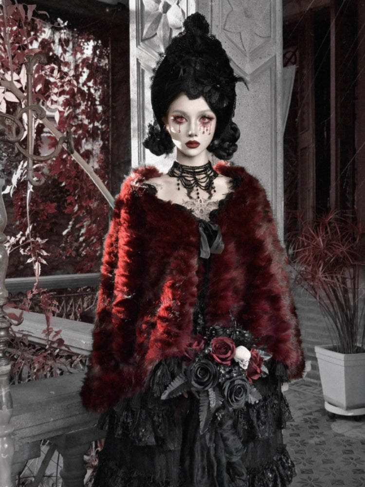 Castle Thriller Crimson Gothic Environmental Protection Fur Cloak Shawl【s0000014813】