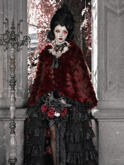 Castle Thriller Crimson Gothic Environmental Protection Fur Cloak Shawl【s0000014813】